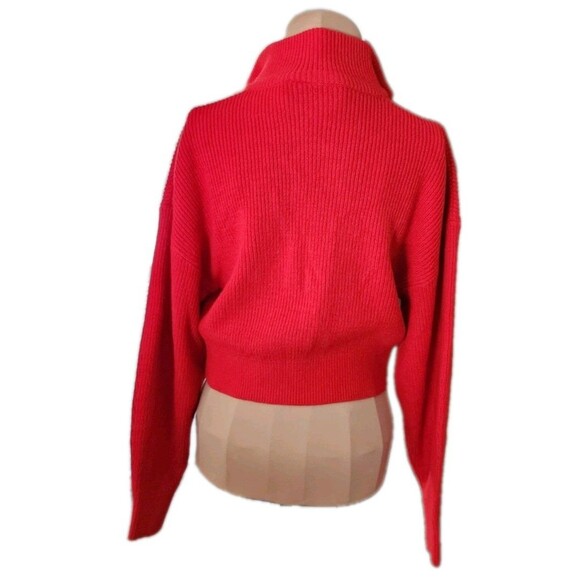 H&M Divided Red Cropped Sweater Women’s M – O-Ring Half Zip Ribbed Knit Y2K - Picture 2 of 6